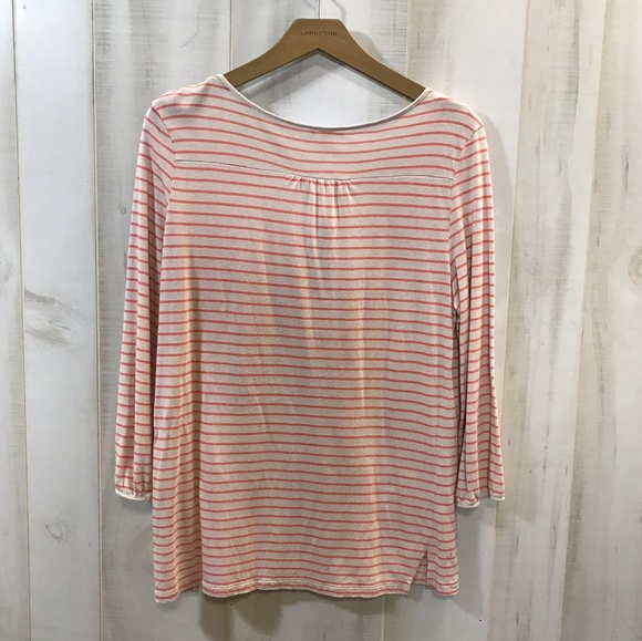 Caslon Tan Red Stripe Tie Front Top Medium Linen - Picture 2 of 3